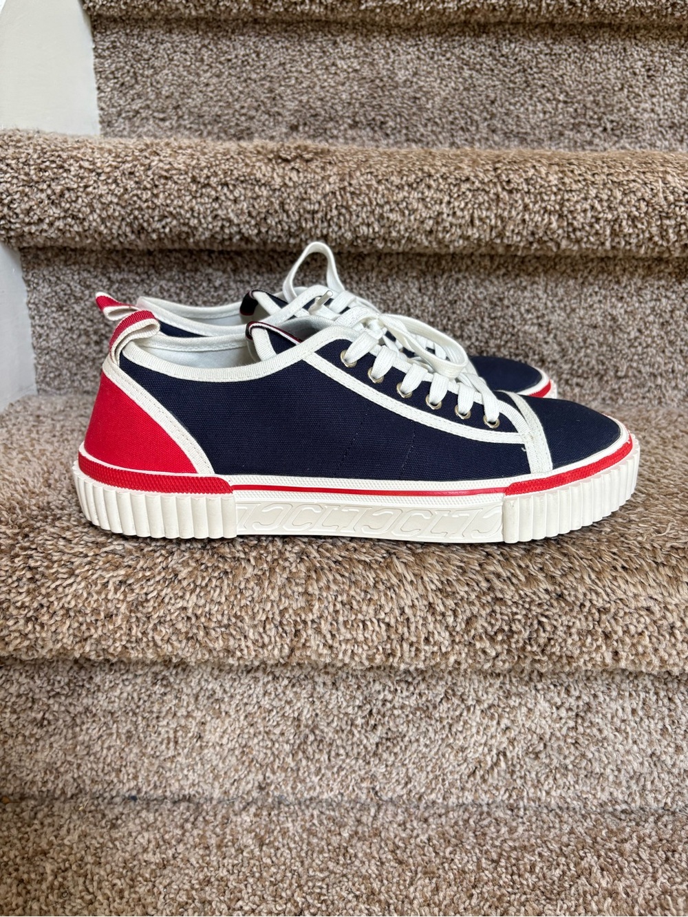 Christian Louboutin Gaby Men’s Navy and Red Canvas Lace up Sneakers